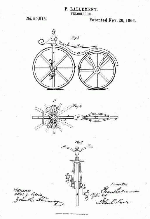 Picture Of Pierre Lallement Bicycle Patent 1866